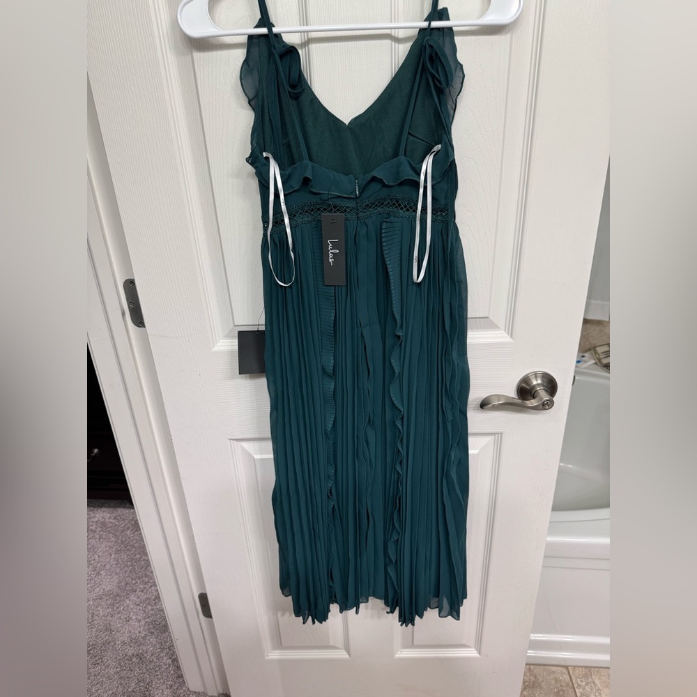 Lulus Never a Dull Moment Emerald Green Tie-Strap Pleated Midi Dress XXS - Picture 9 of 11
